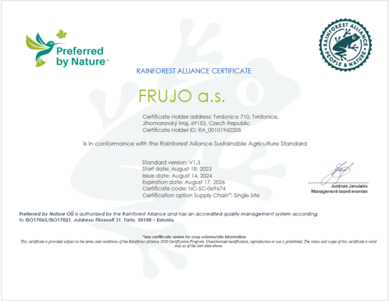 Rainforest Alliance Certificate